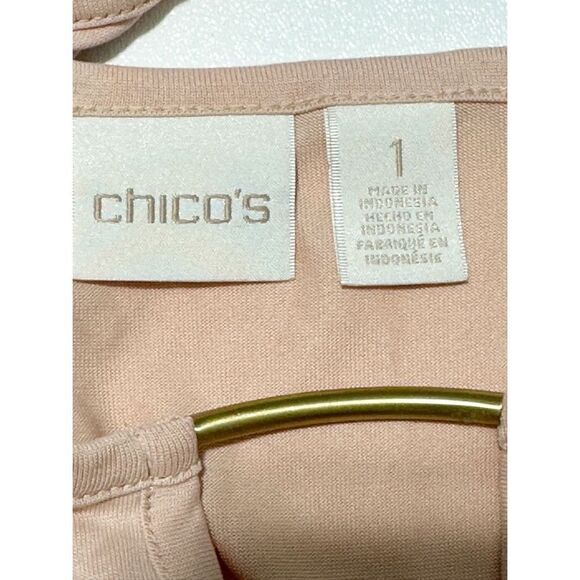 Chico's Cut Out Gold Bar 3/4 Sleeve‎ Stretch Pullover Top Tea Pink Size 1 Medium - Picture 2 of 12